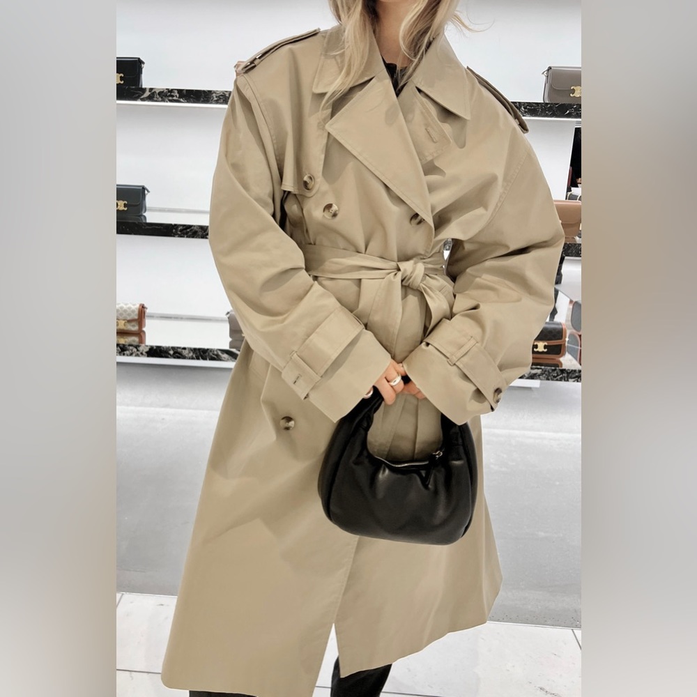 Oak and Fort Water Repellent Cotton Trench Coat Size M Khaki Beige color